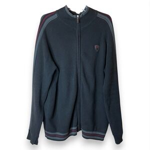 Y2K Mossimo Men's Full Zip Sweater Jacket XXL Black Red Gray Stripe Retro